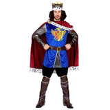 Men's Royal King Costume with blue coat, red cape and crown – front view
