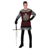Royal Knight mens costume includes tunic with emblem, belt and boot tops.