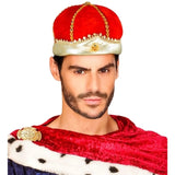 Red velvet medieval crown with gold trim for adult costumes