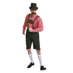 Rudolph oktoberfest costume in green with decorative braces and soft hat.