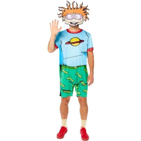 Rugrats chuckie mens costume, shorts jumpsuit and mask.