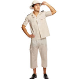 Safari explorer costume, long shorts and short sleeve button up shirt with chest pockets and epaulets.