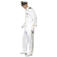 Sailor Captain Deluxe Costume, white jacket and pants with gold trim and buttons, epaulets, gloves and cap.