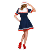 Women's Sailor Dress Costume back view showing navy dress and sailor-style collar