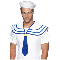 Sailor Neck Tie, white collar and blue tie, unisex.