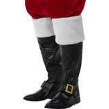 Santa boot covers with white fur trim and buckle detail – Christmas costume accessory