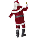 Santa claus costume with long coat, pants, hat, belt and boot covers