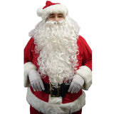Person wearing a Santa Claus costume with a white beard on a white background