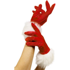 Ladies red Santa gloves with white trim