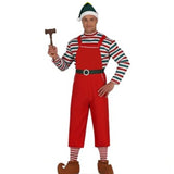 Santa Helper Adult Costume with hat, shirt, jumpsuit, and belt. Hosiery and boots not included.