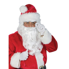 Santa Suit 12 Piece Costume Set, jacket, pants, hat, belt, boot tops wig and beard.