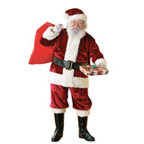 Santa Suit Crimson Regency Deluxe Costume. lined fur jacket, pants, belt, boot tops, hat.