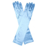 Long satin gloves in light blue – 43cm costume accessory for flappers, 80s prom, and fairytale princesses