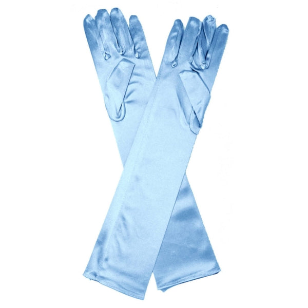 Long satin gloves in light blue – 43cm costume accessory for flappers, 80s prom, and fairytale princesses