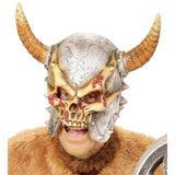 Saurion Horned Skull Full Head Mask with Large Curved Horns – Front View