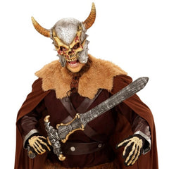 Saurion Horned Skull Full Head Mask with Large Curved Horns – Front View
