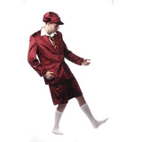 School Boy Rocker costume with velvet jacket, shorts, cap, and tie for hire in Brisbane