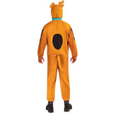 back of person wearing a scooby doo costume with black accents on a white background