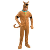 scooby doo adult costume, brown jumpsuit with hood tail and boot covers