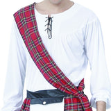 Close up of scotsman costume shirt and sash
