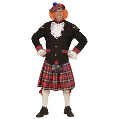 Scotsman costume with tartan kilt and hat with attached hair – Scottish party outfit