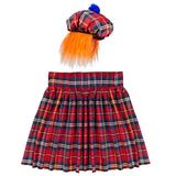 Scotsman costume with tartan kilt and hat with attached hair – Scottish party outfit