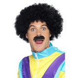 Scouser kit with black Afro wig and short moustache for 70s or 80s retro costumes
