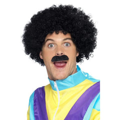 Scouser kit with black Afro wig and short moustache for 70s or 80s retro costumes