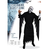 Adult Screaming Ghost Costume with robe belt and hooded mask packaging