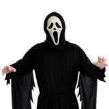 Close-up of Screaming Ghost Killer costume hood and white horror mask