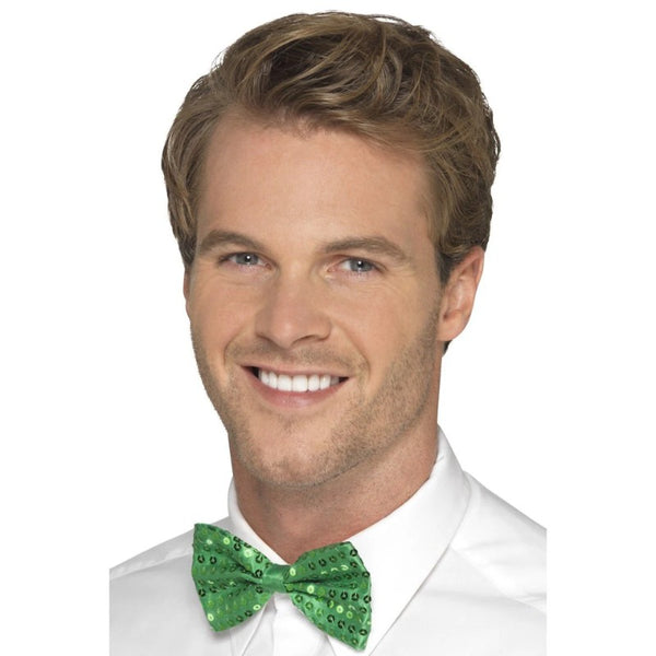 sequin bow tie in green.