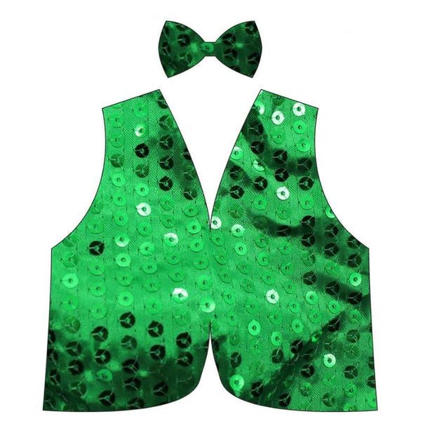 Green sequin vest and bow tie costume set