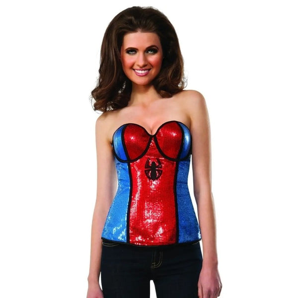 sequin spidergirl corset in sequin fabric.