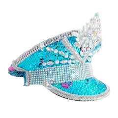 Sequined Festival Hat - Blue/Silver/Purple, heavily embellished with diamantes.
