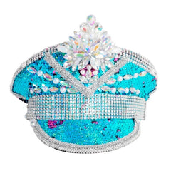 Sequined Festival Hat - Blue/Silver/Purple, heavily embellished with diamantes.