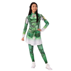 Sersi costume for adults with green and silver tunic, pants, and back sashes – Marvel Eternals