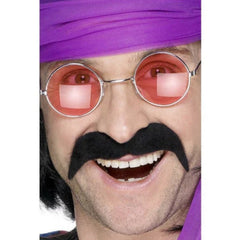 Black 1970s-style self-adhesive moustache – retro disco costume accessory