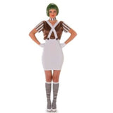 Sexy candy maker for ladies, white skirt brown t-shirt and collar.