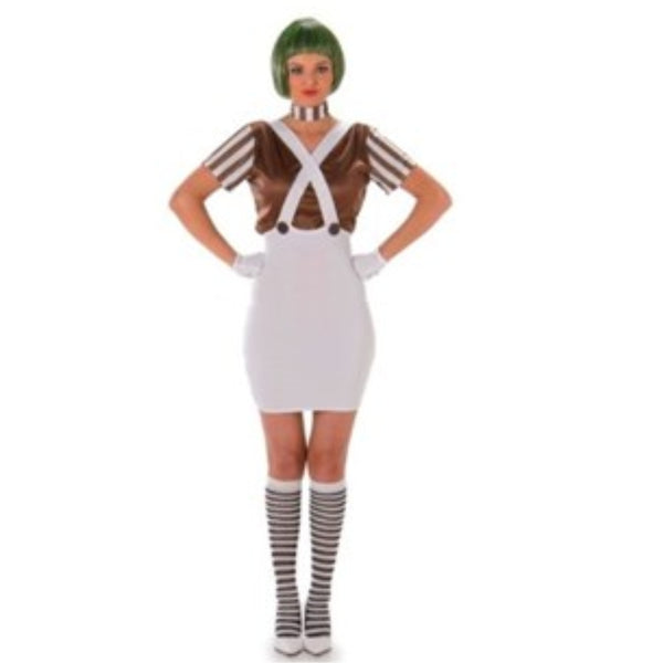 Sexy candy maker for ladies, white skirt brown t-shirt and collar.