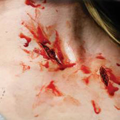 Shanked 3D FX Transfer knife wound prosthetic by Tinsley Transfers. Latex-free Halloween special effects.