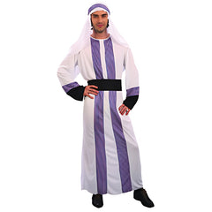 sheik robe in white with feature stripes at the front and cuffs plus headpiece.