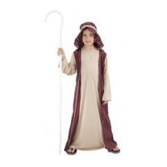 Child wearing a shepherd boy costume perfect for nativity plays.