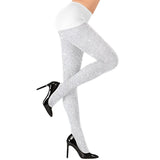 Shimmering white hosiery with a silver thread