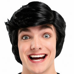 Short black men's salesman wig with side part