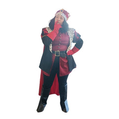 Short medieval king costume hire with royal robe and crown