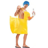 Shower duck novelty costume, body of duck in skirt form with head attached and shoulder straps.