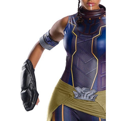 Shuri costume for adults with printed jumpsuit, gauntlets, and belt – Marvel Black Panther cosplay

