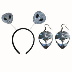 Silver Alien Head Boppers & Earrings in alien head shape.
