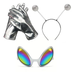 Silver Alien Set - Gloves, Glasses & Headband, teens and adults
