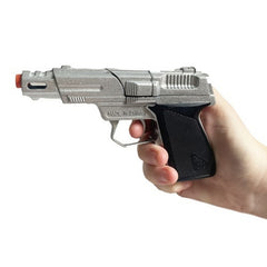 Silver toy gun revolver 14cm costume prop